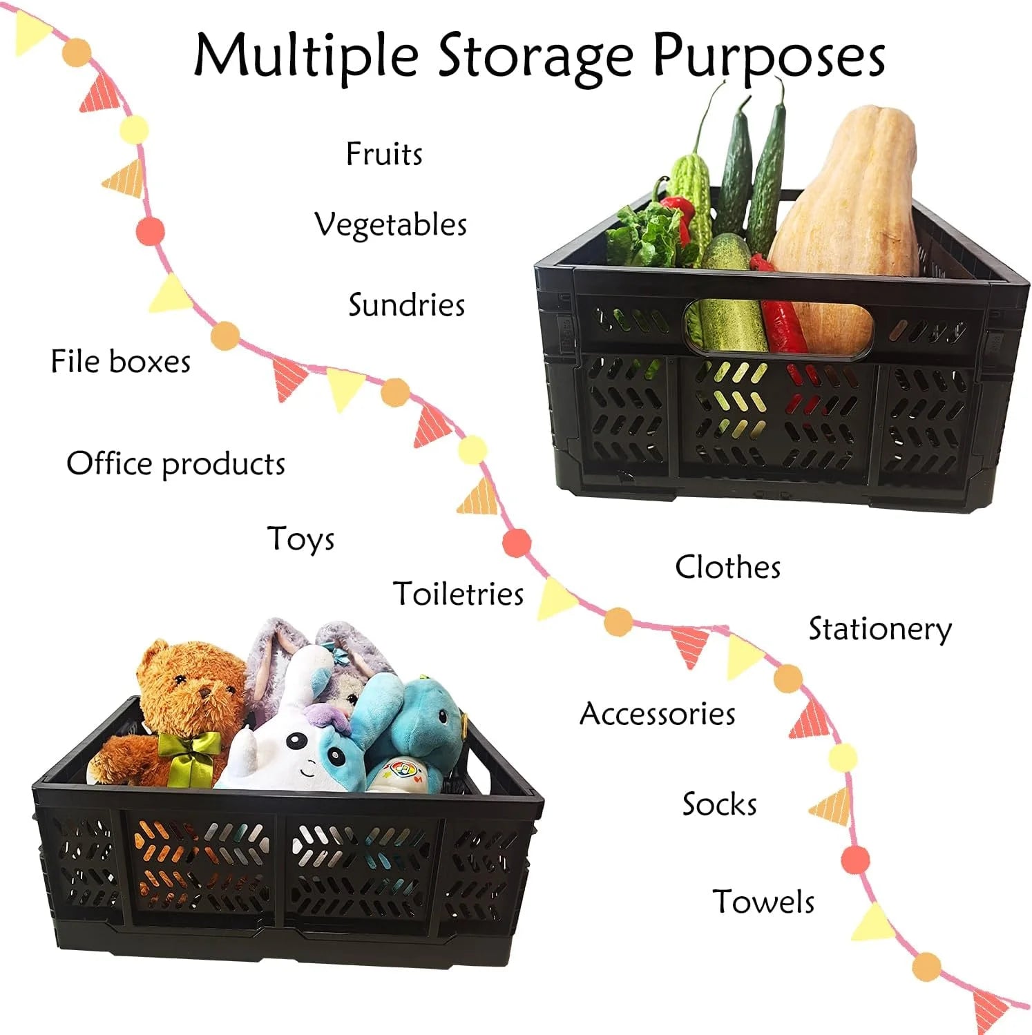 4-Pack Plastic Foldable Storage Crates, 20L, Black A5332