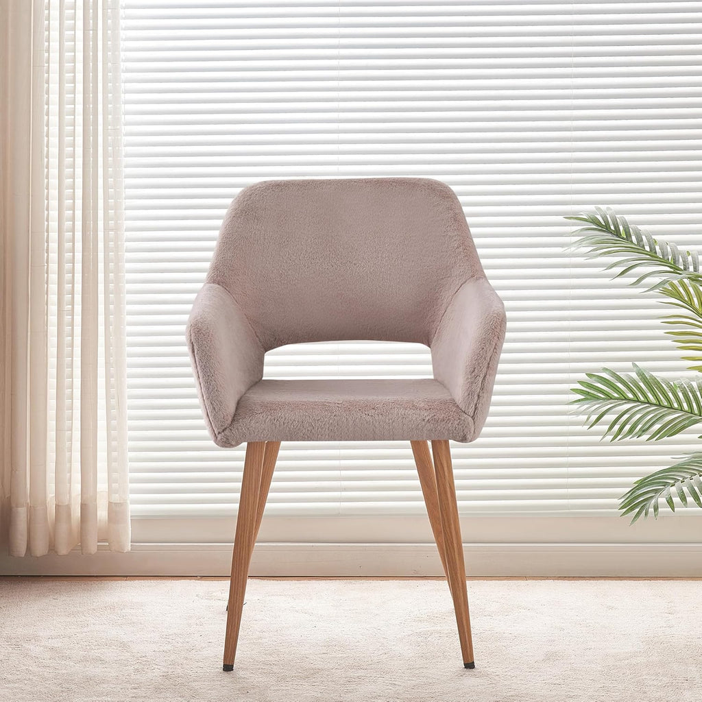 Grey Faux Fur Side Chair with Wood Metal Legs F804812