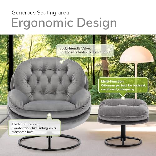Gray Velvet Swivel Accent Chair with Ottoman Set D979559