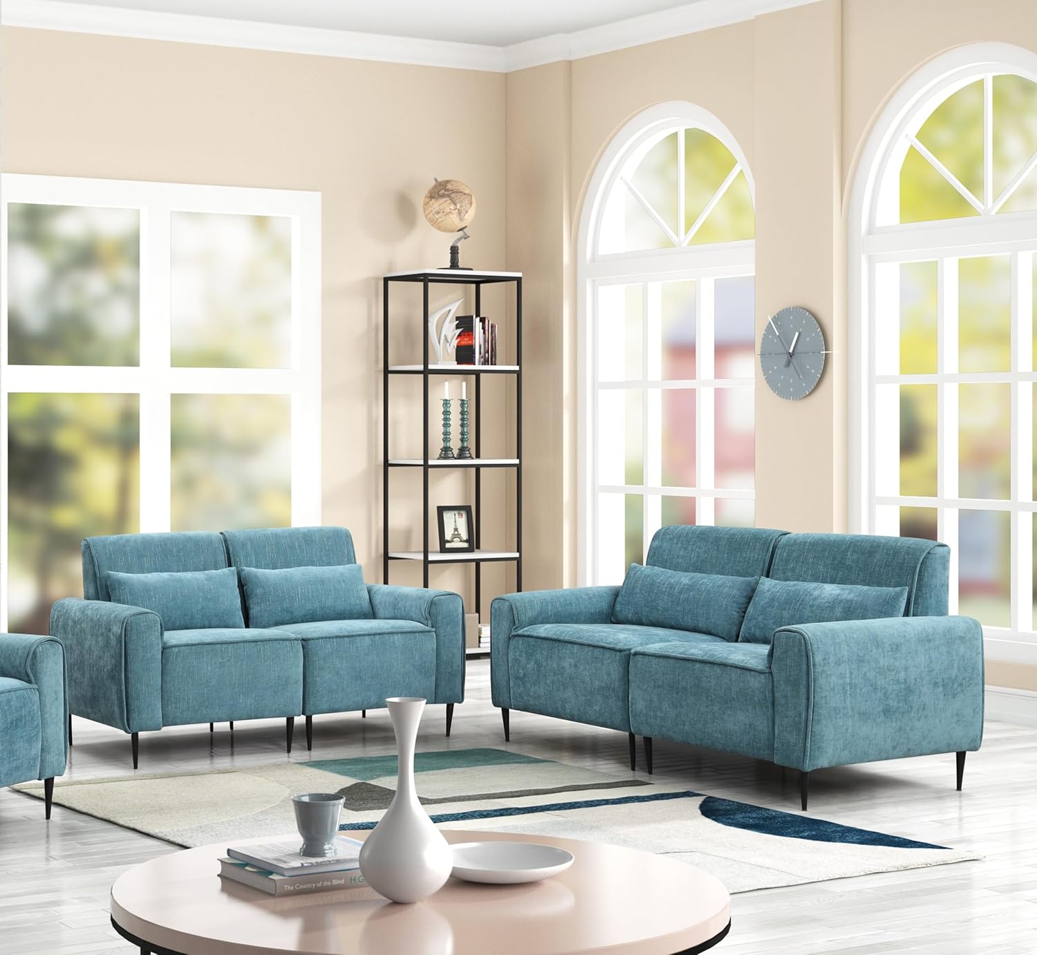Blue Chenille Sofa Loveseat Set H95960