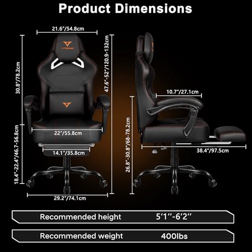 Big and Tall Gaming Chair with Footrest, Ergonomic Computer Chair (Black+Red) Y12139