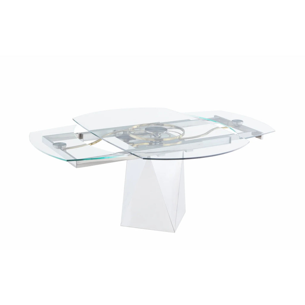 Steel and Glass Motion-Extendable Dining Table W7028
