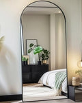 Black Arched Full Length Floor Mirror with Stand I602