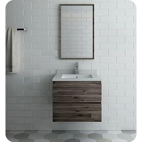 24 Inch Wall Hung Bathroom Vanity with Quartz Countertop and Ceramic Sink Q62254