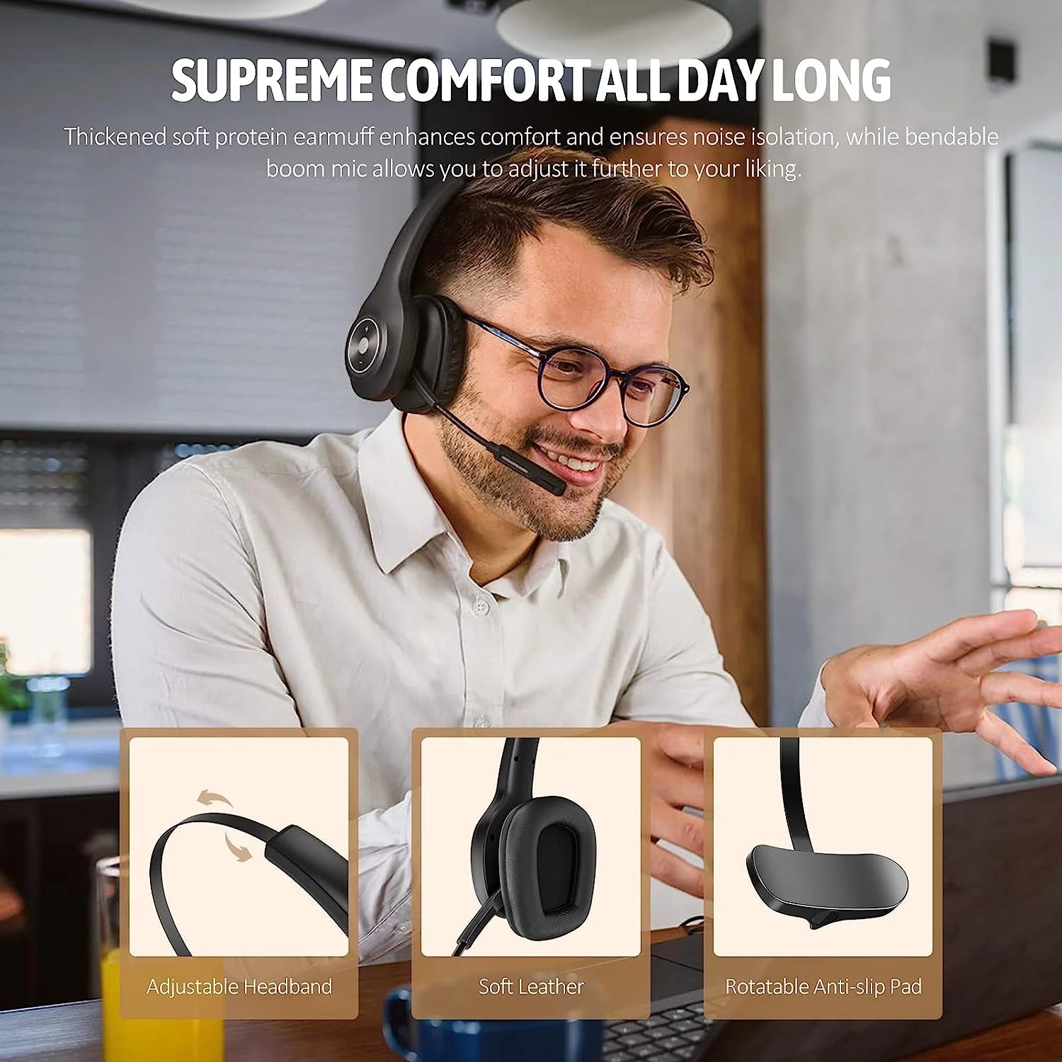 Bluetooth Headset with Microphone Noise Cancelling, 55H Talk Time P29131