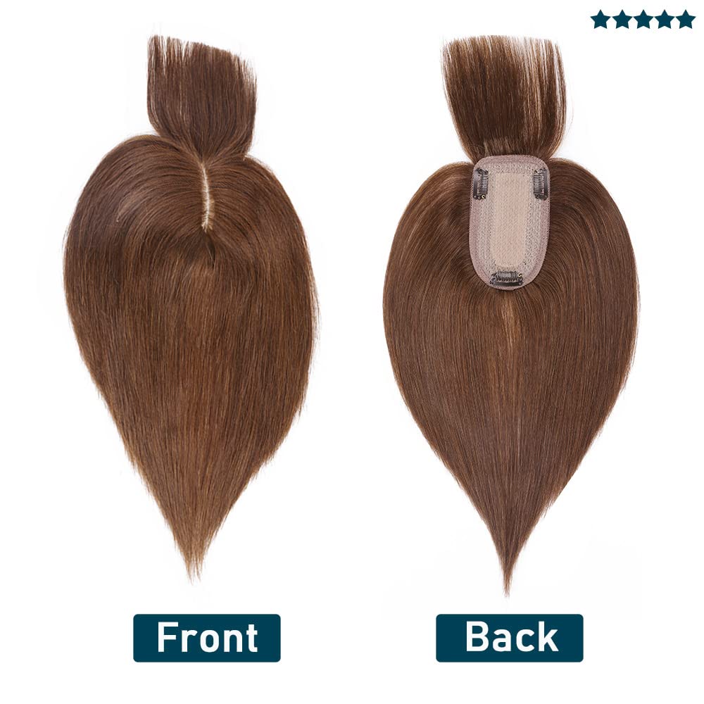 100% Real Human Hair Toppers with Bangs Silk Base 150% Density Clip in Topper 2.7”x5.1” Hair Pieces A766038