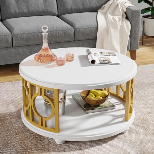 2-Tier Round Coffee Table with Storage Shelf H1369