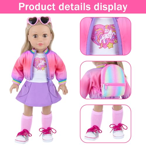 18 Inch Doll Clothes and Makeup Accessories Set with Rainbow Backpack O189