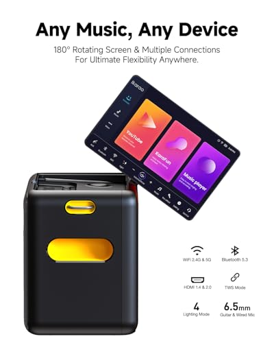 Smart Karaoke Machine with Lyrics Display, 32GB, 2 Wireless Mics, 300W Peak Power, 4 DJ Lights N14208