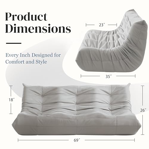 3-Seater Beige Suede Microfiber Bean Bag Chair A234276