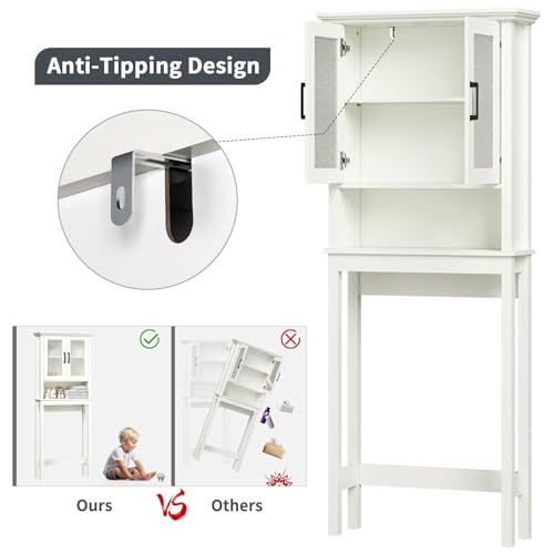 Espresso Over The Toilet Storage Cabinet with Glass Doors and Adjustable Shelf W971
