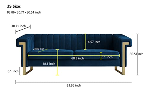 Blue Velvet 3 Seat Couch Sofa L73300