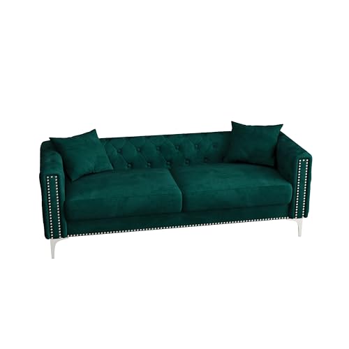 Blue Velvet 3 Seaters Sofa with Nailhead Decor and Metal Legs, 83" X96808