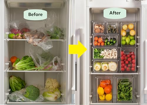 4pack Stackable Refrigerator Organizer Bins with Pull-Out Drawer X137856