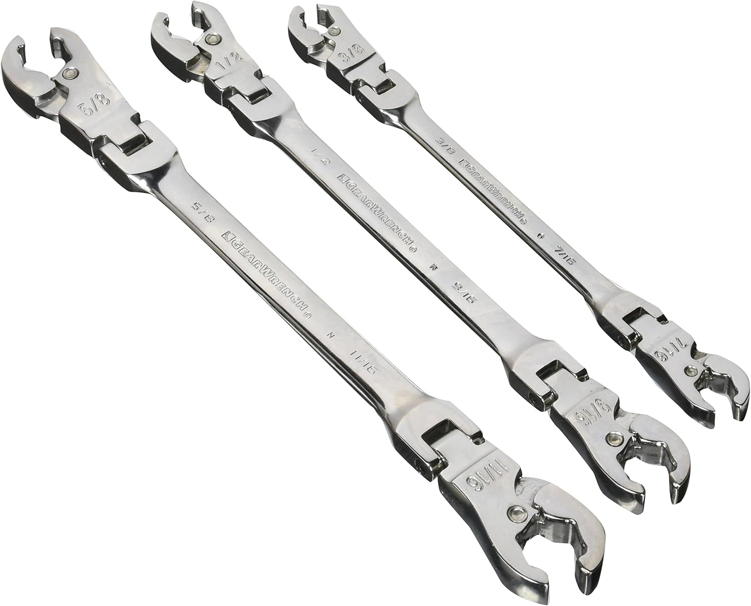 5 Pc. Ratcheting Flex Head Flare Nut Wrench Set, SAE X1222