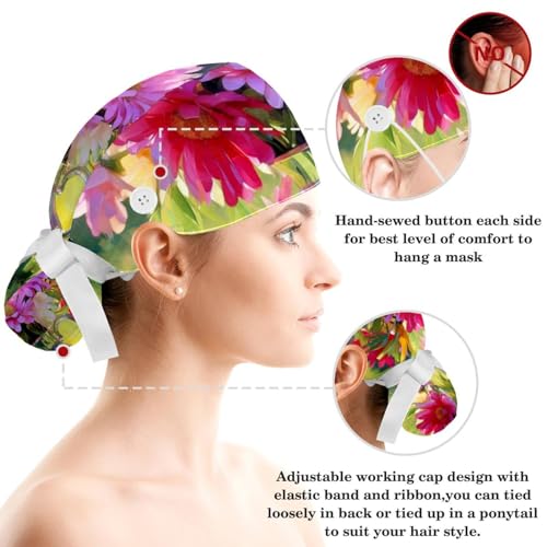 Cotton Scrub Caps with Buttons and Sweatband E9418