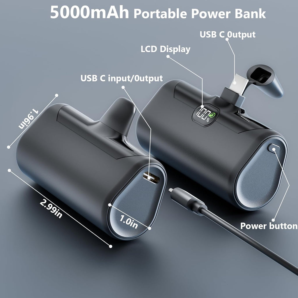 5000mAh 20W PD USB C Fast Charging Battery Pack with LCD Display T4232