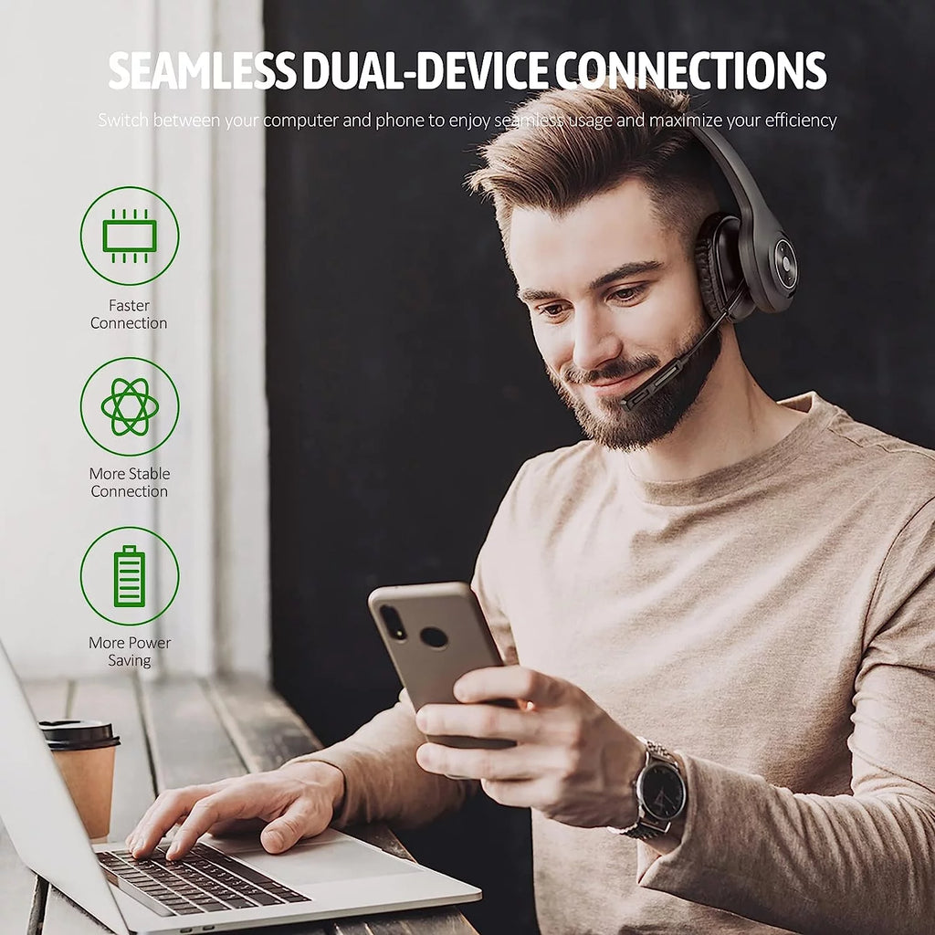 Bluetooth Headset with Microphone Noise Cancelling, 55H Talk Time P29131