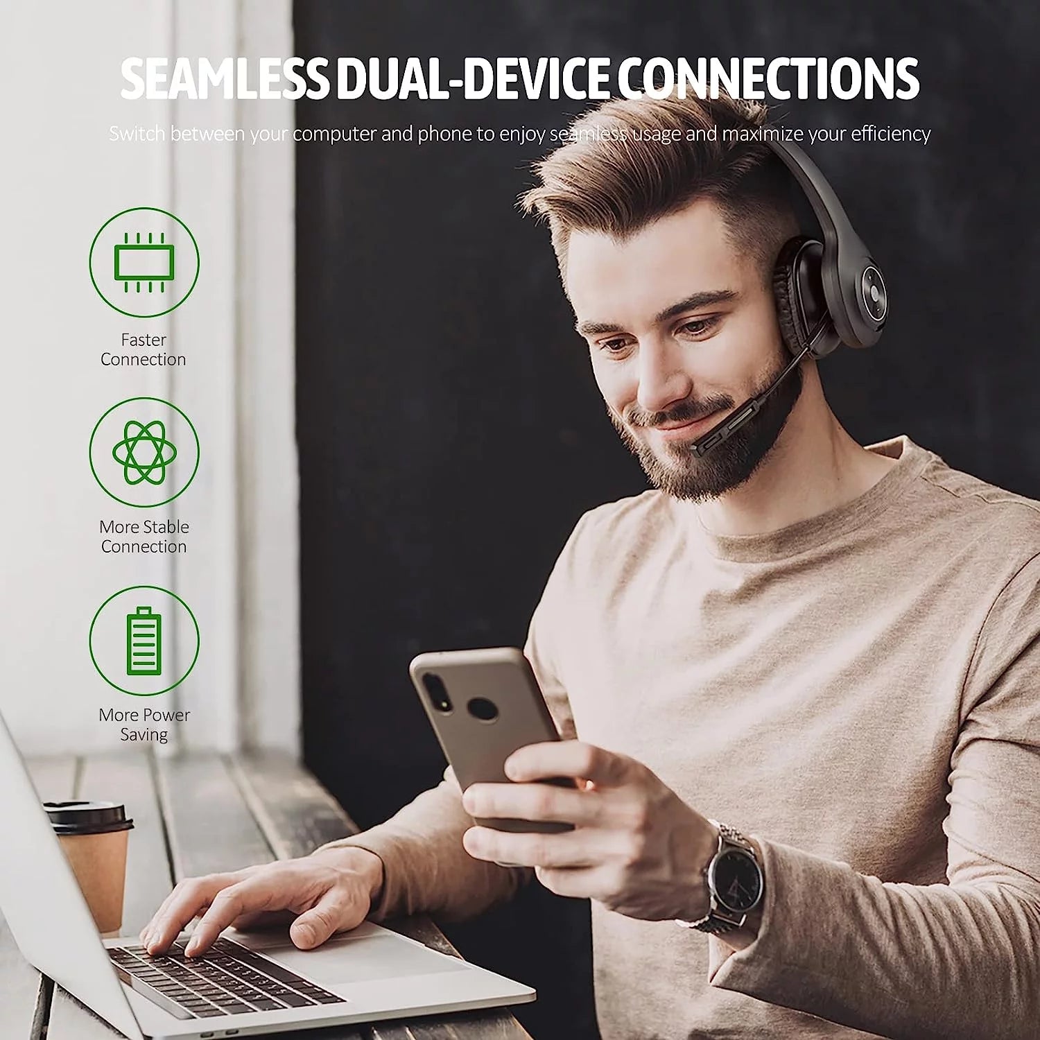 Bluetooth Headset with Microphone Noise Cancelling, 55H Talk Time P29131
