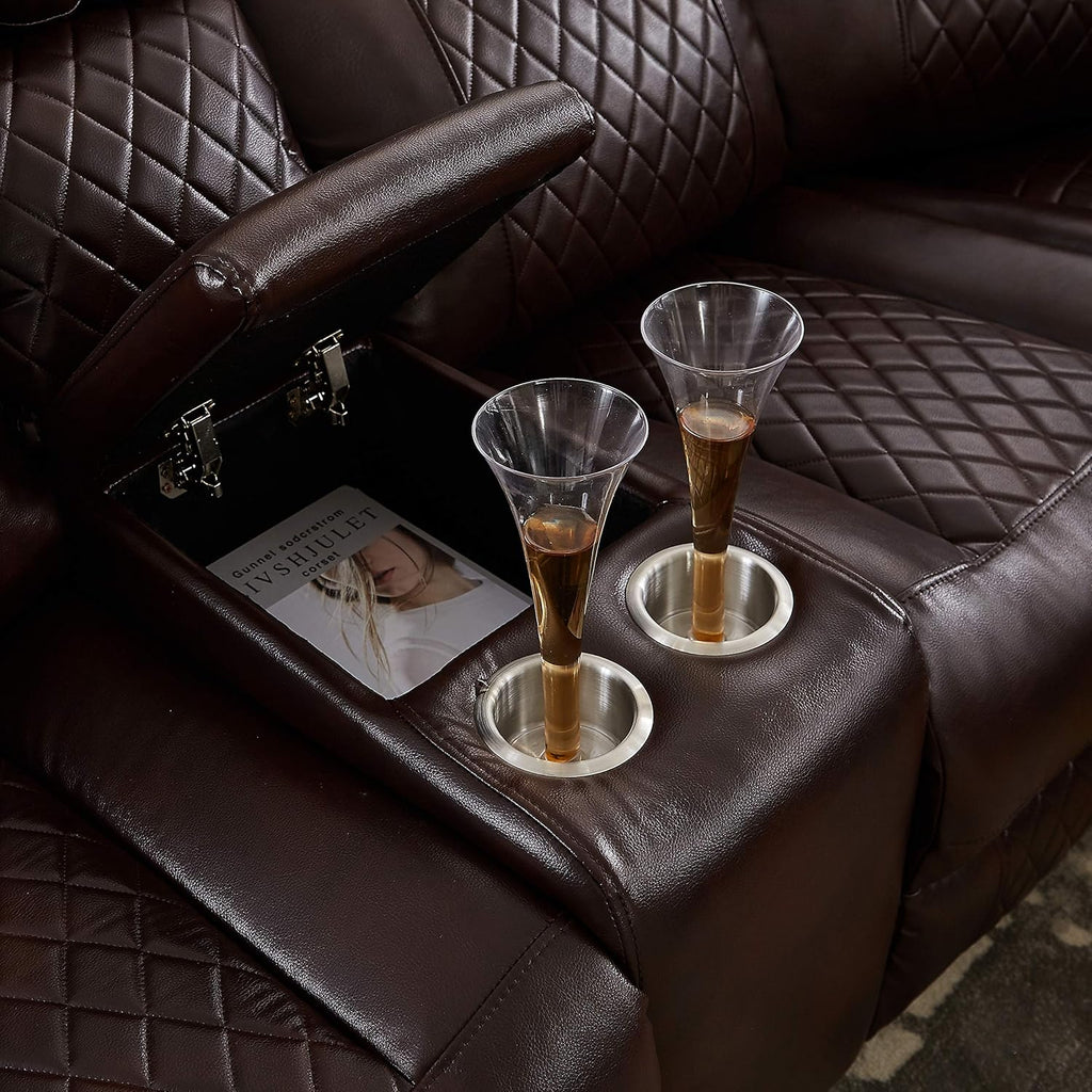Brown PU Leather L Shape Reclining Sectional Sofa O6362