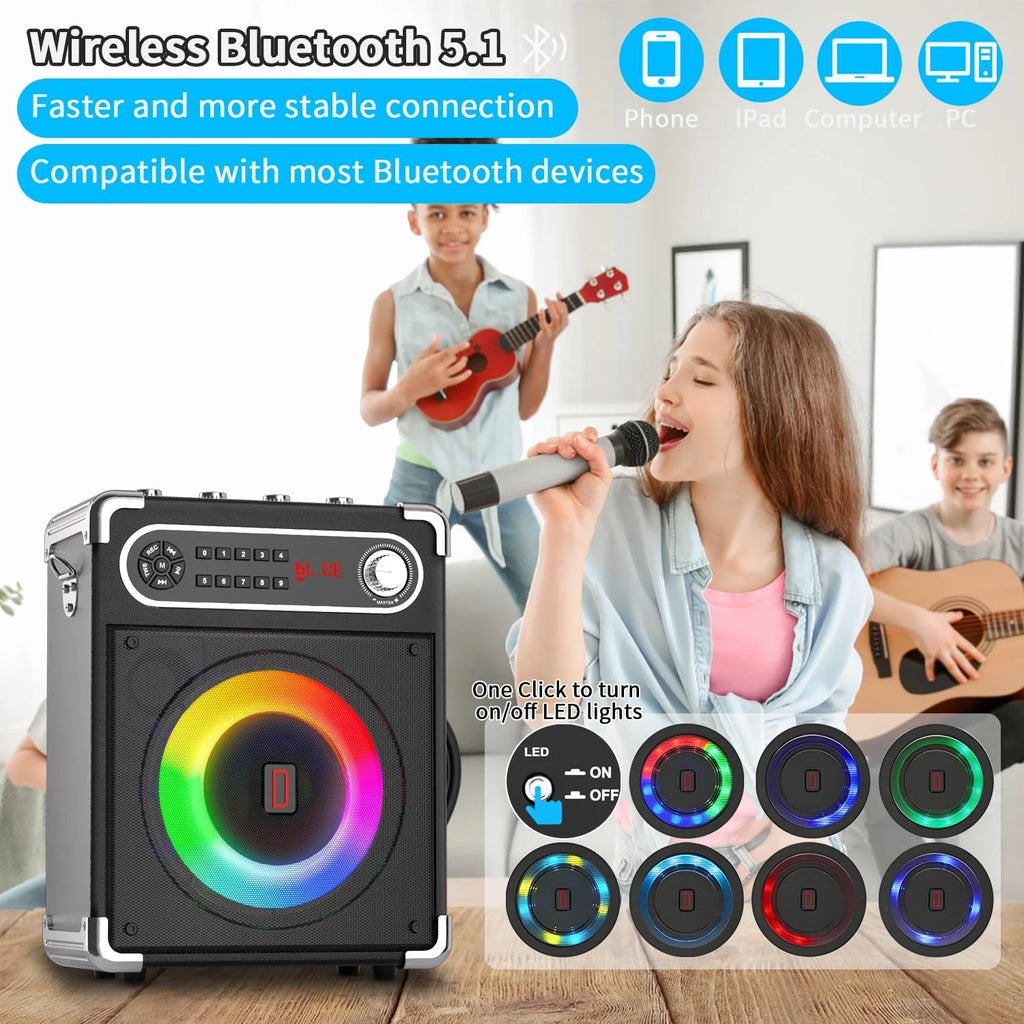 Karaoke Machine with 2 Wireless Microphones, Bluetooth Speaker W78526