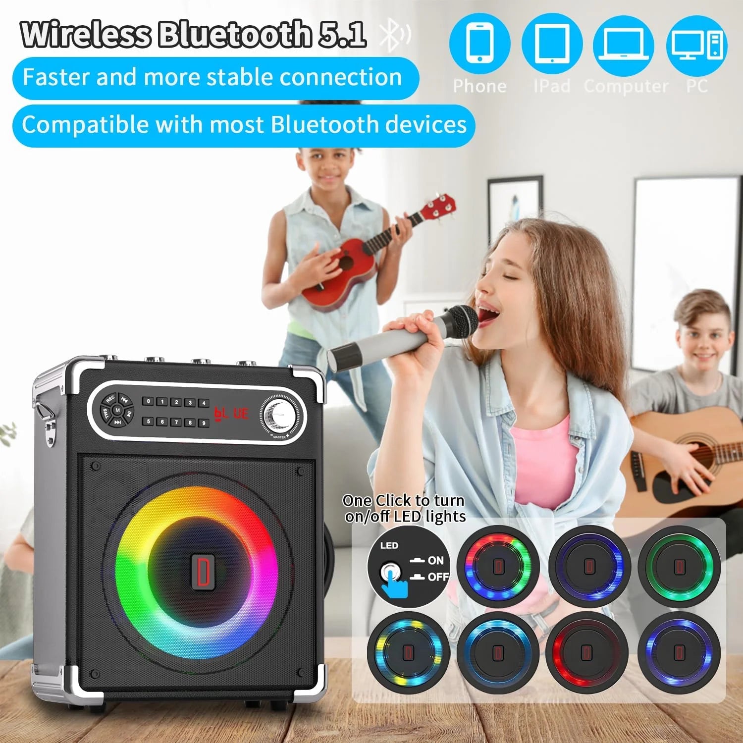 Karaoke Machine with 2 Wireless Microphones, Bluetooth Speaker W78526