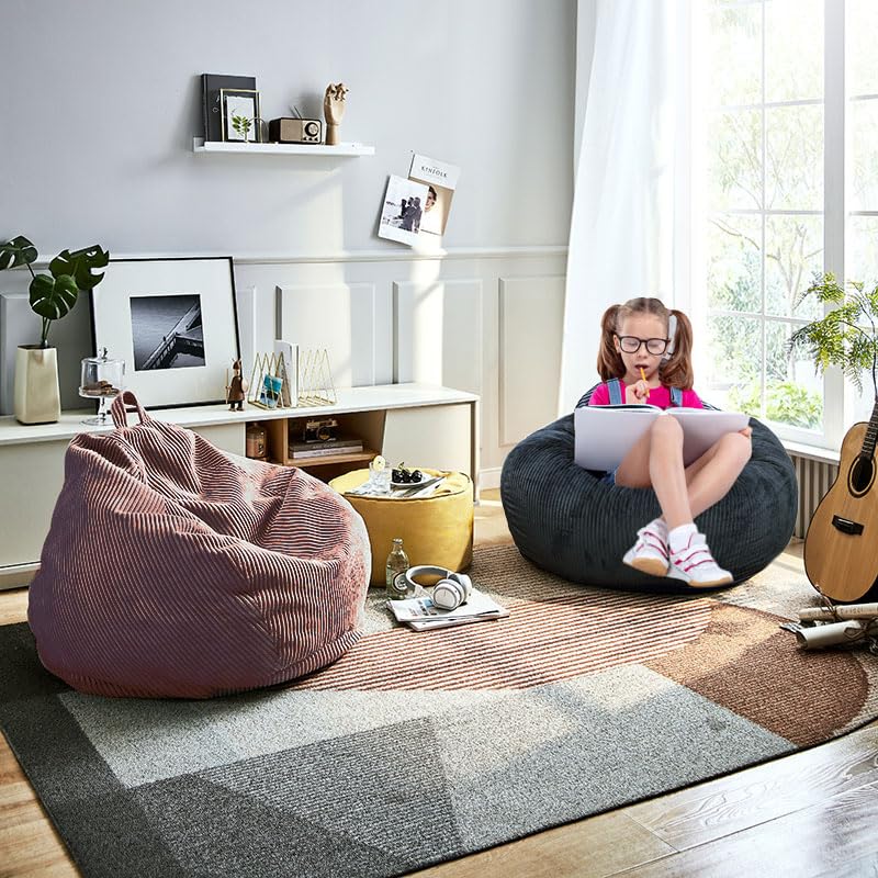 3Ft Faux Fur Memory Foam Bean Bag Chair Blue E572