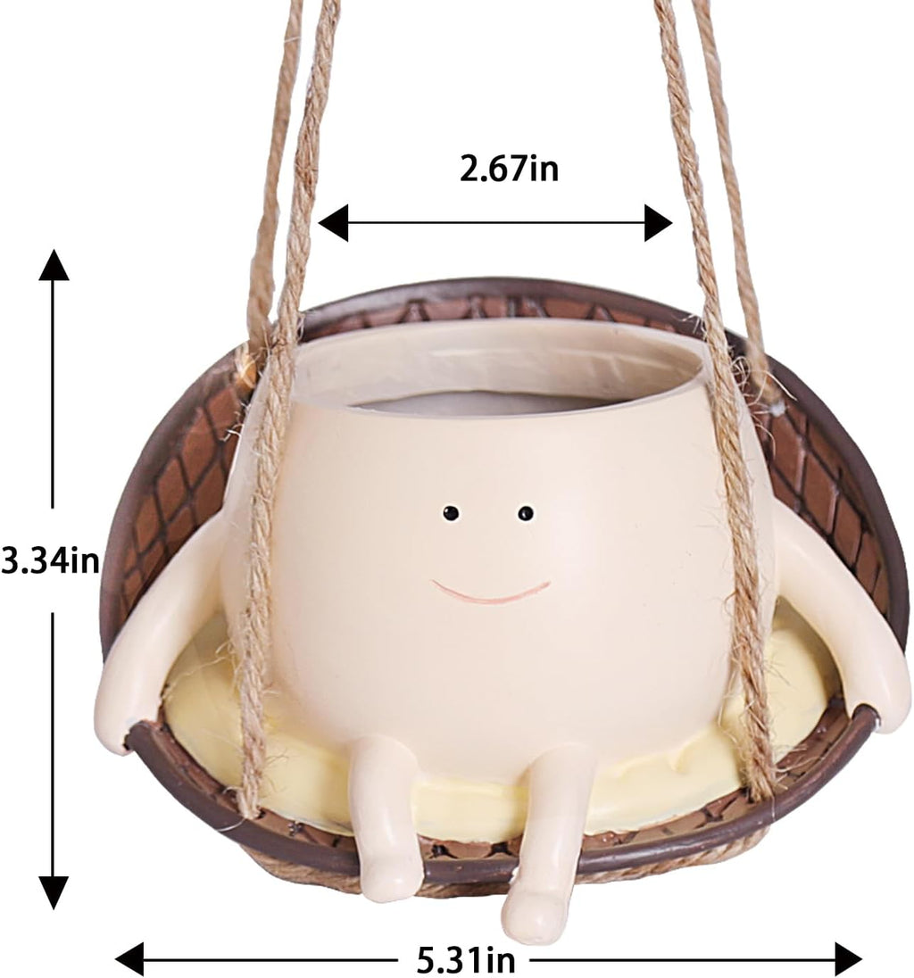 Hanging Swing Chair Planter Pot Smile Face Plant Pot for Indoor Outdoor Plants Cute Head Flower Pots B932
