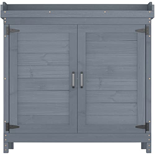 Natural Wooden Storage Cabinet with Potting Bench X70604