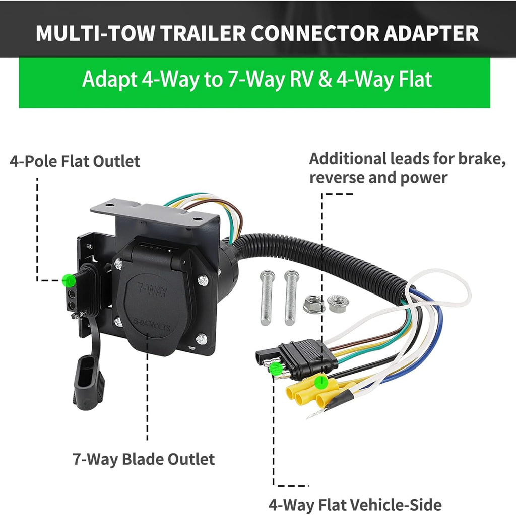 4-Way Flat to 7-Way RV Blade Trailer Wiring Adapter Connector Kit W45180