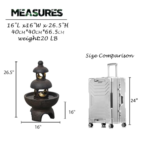 Gray 35.5 inch Outdoor Garden Water Fountain with LED Lights & Pump H7183