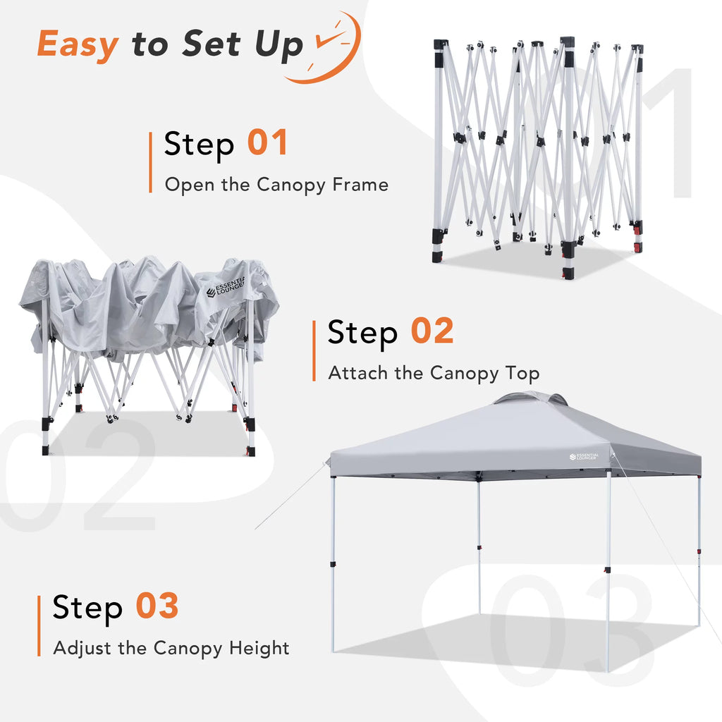 Grey 10x10ft Pop Up Outdoor Canopy Tent with Wheeled Carrying Bag I423