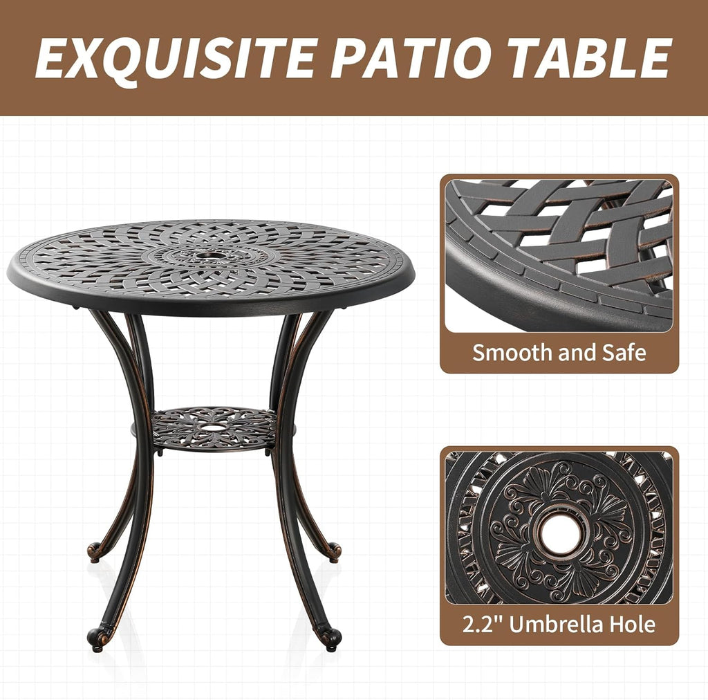 Black Metal Round Patio Dining Table with Umbrella Hole R62575