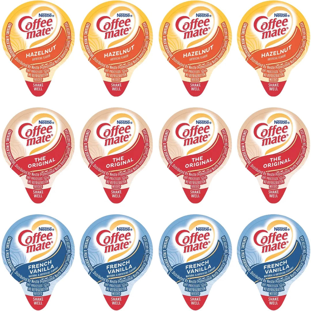 Liquid Non-Dairy Creamer Singles Variety Pack, Original, French Vanilla, & Hazelnut - Box Of 100 R203