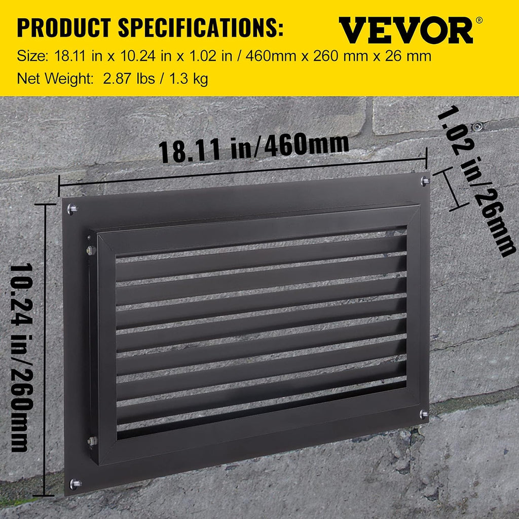 Black 8" x 16" Wall Mounted Flood Vent L92118
