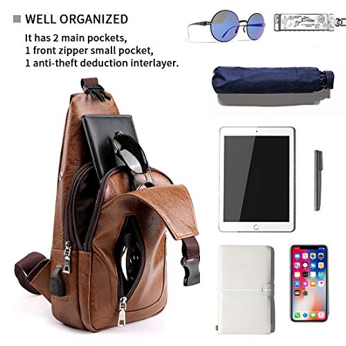 Small Leather Crossbody Sling Backpack with USB Charge Port Y14192