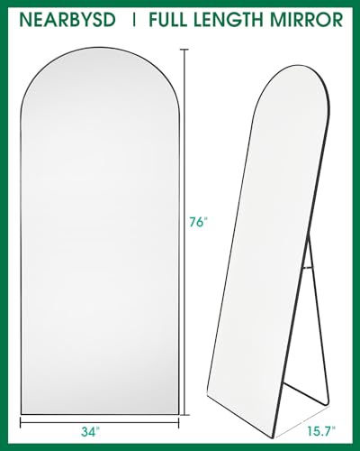 Black Arched Full Length Floor Mirror with Stand I602
