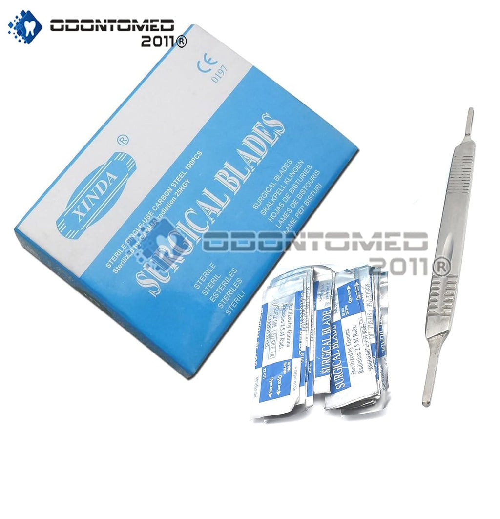 1 Scalpel Knife Handle # 3 & 4 with 100 Pieces Carbon Steel Scalpel Blade STERILE Q44305