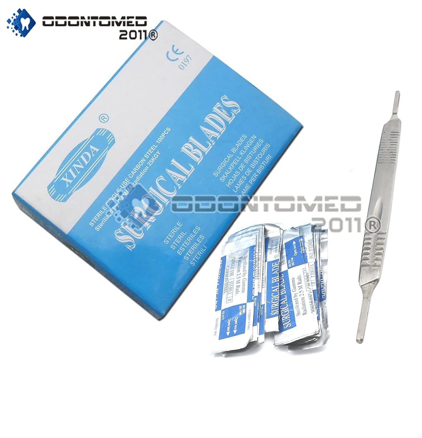 1 Scalpel Knife Handle # 3 & 4 with 100 Pieces Carbon Steel Scalpel Blade STERILE Q44305