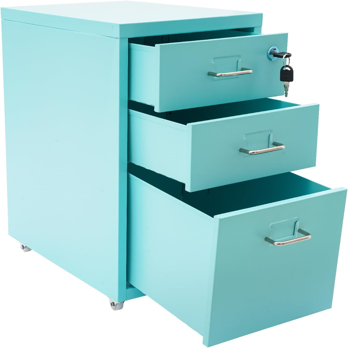 Blue 3 Drawer Mobile Metal Filing Cabinet with Lock U130939