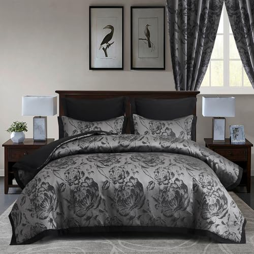 7-Piece Queen Comforter Set with Matching Curtains, Burgundy Jacquard Patchwork Bed in a Bag Bedding Set M882111