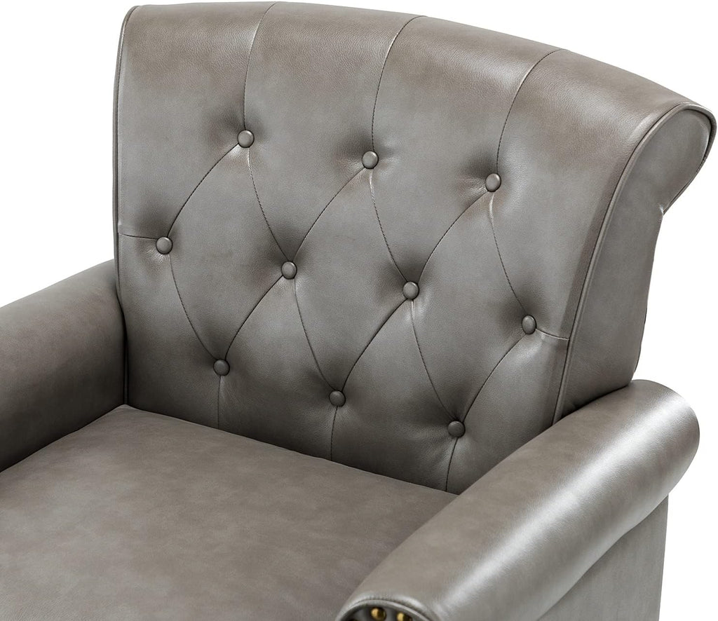 Grey Faux Leather Accent Chair with Solid Wood Legs K45739