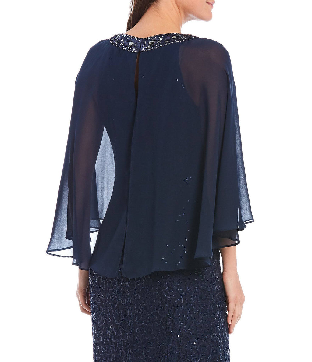Sequin Lace Chiffon Capelet Gown H191411