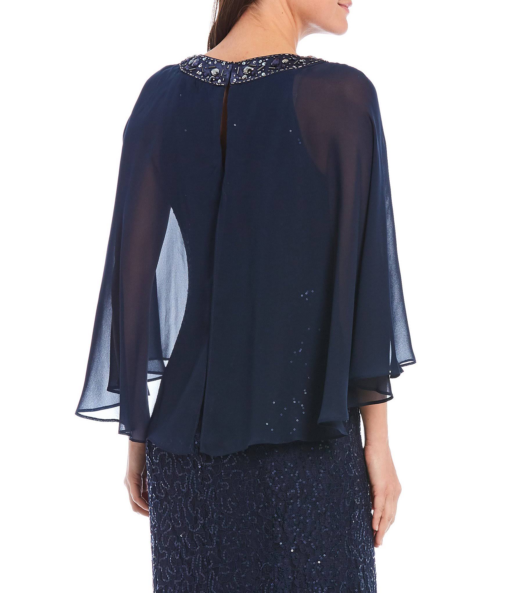 Sequin Lace Chiffon Capelet Gown H191411
