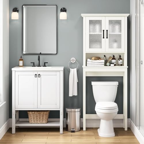 Espresso Over The Toilet Storage Cabinet with Glass Doors and Adjustable Shelf W971