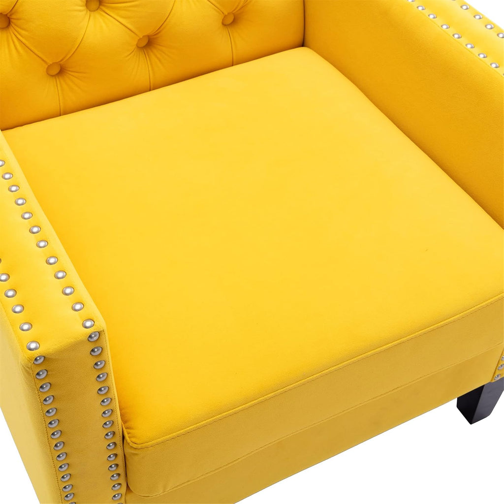 Yellow Velvet Accent Chairs with Wood Legs K86670