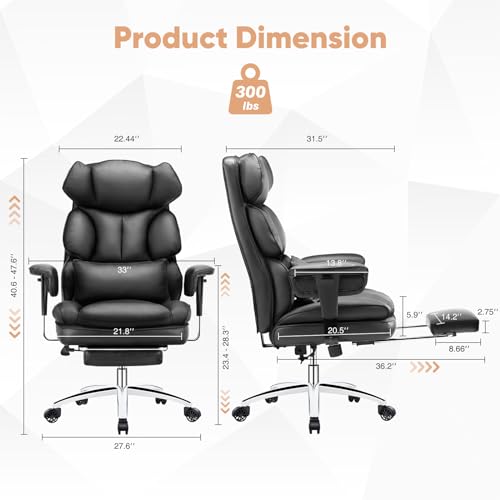Black PU Leather Ergonomic Desk Chair with Footrest Y876056