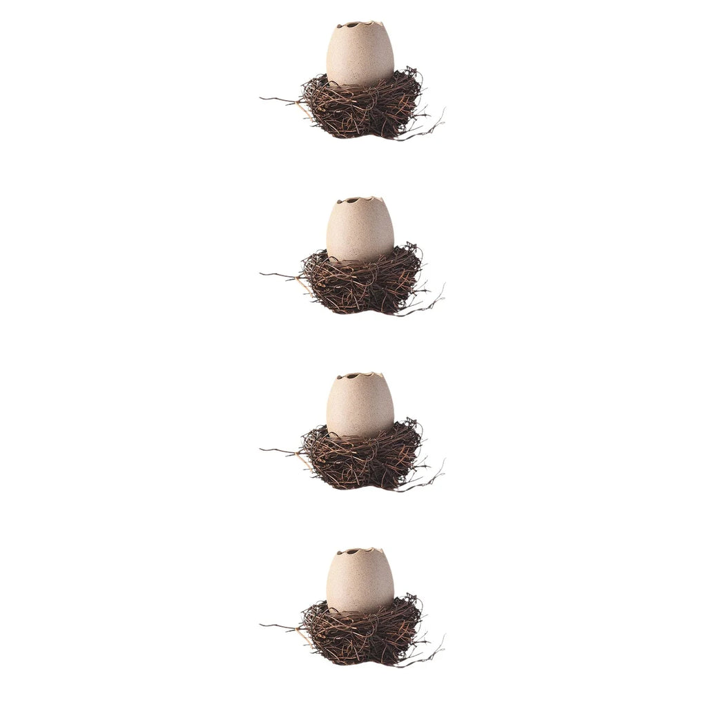 4 Sets Small Ceramic Vase Succulent Planter with Bird Nest B951451