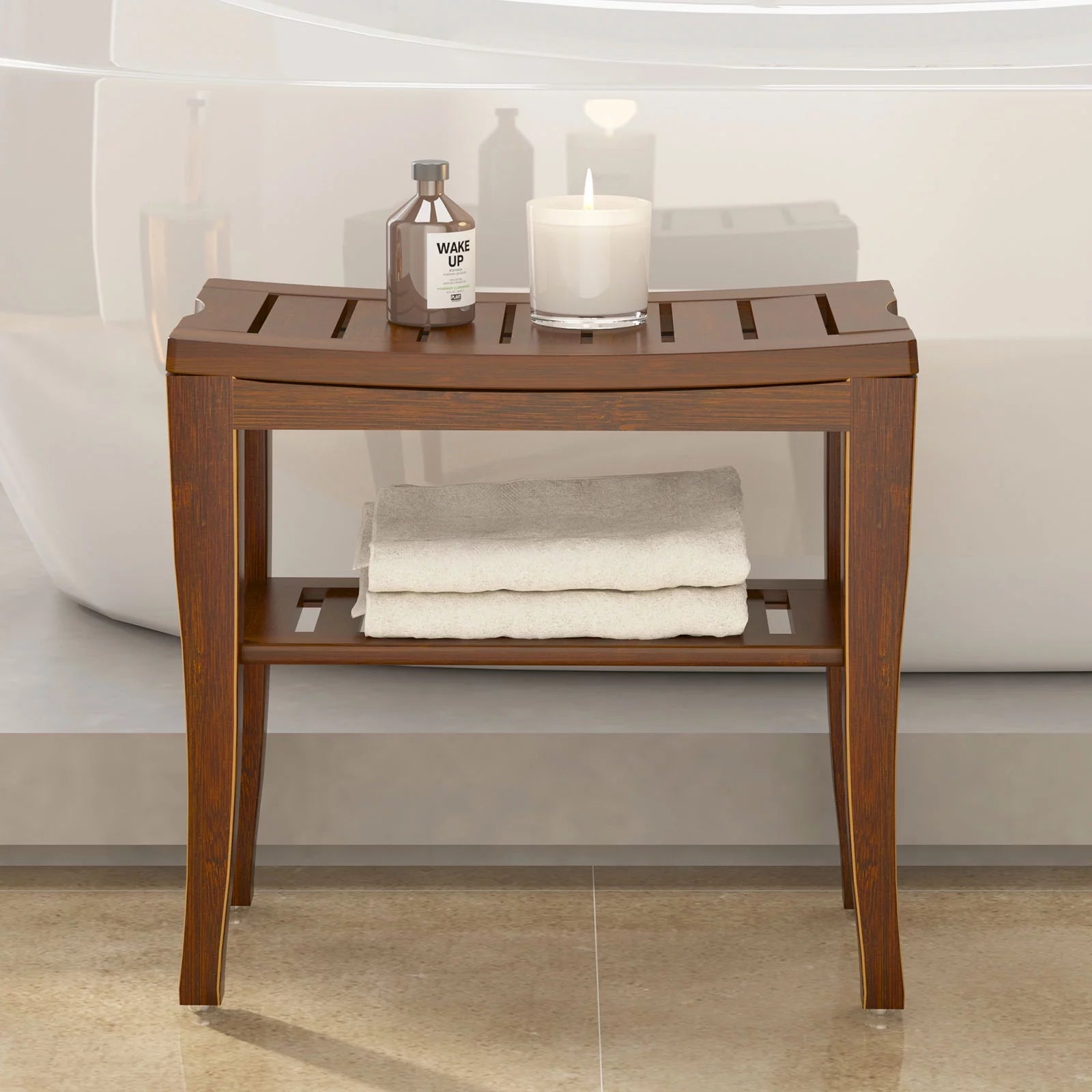 Coffee Bamboo Bathroom Bench W2627