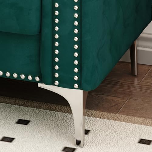 Blue Velvet 3 Seaters Sofa with Nailhead Decor and Metal Legs, 83" X96808